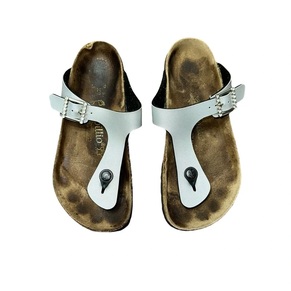 Papillio by Birkenstock Gizeh Sandals White Rhinestone Buckle Size 39